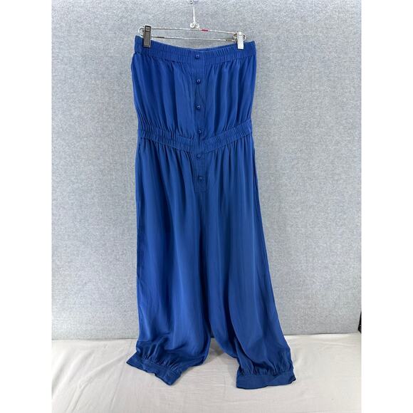 MM Couture sz M 100% Silk Strapless Cobalt Blue Jumpsuit Romper - Picture 2 of 7